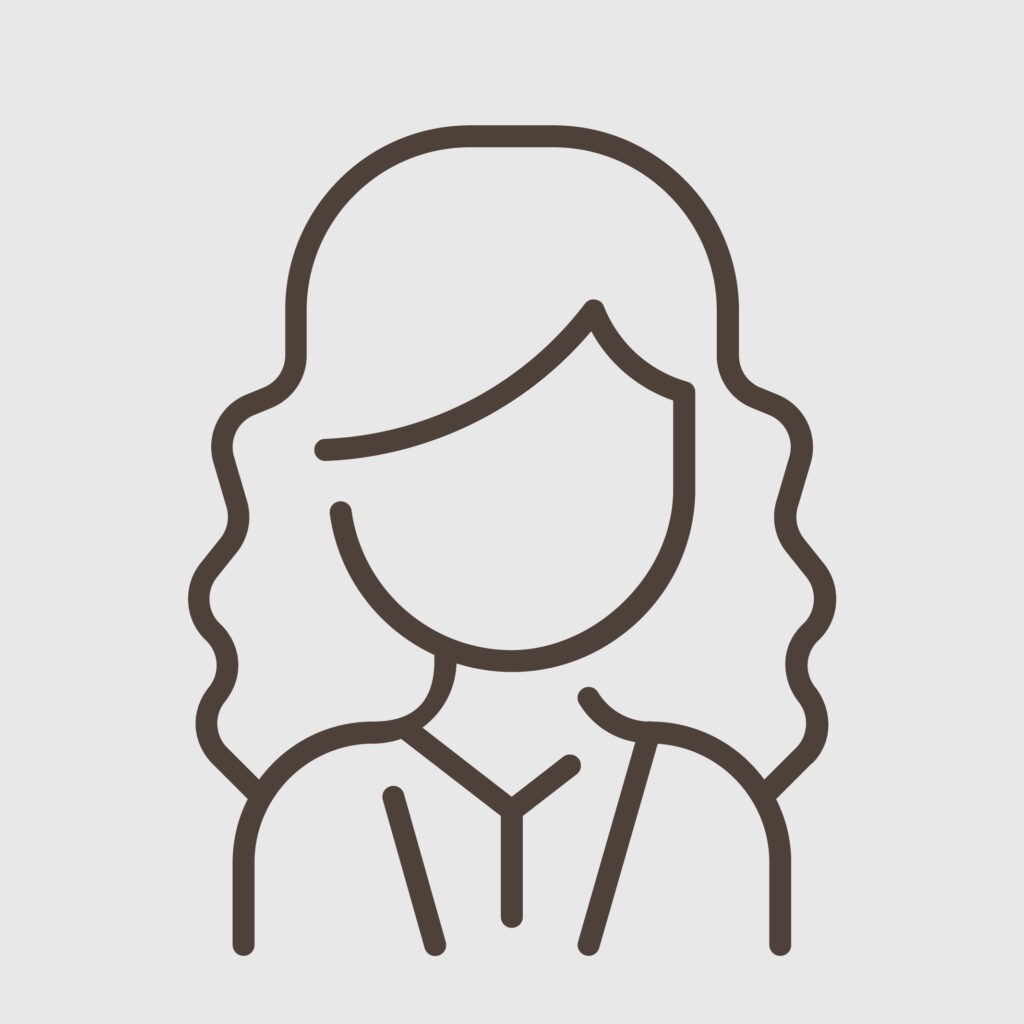 Icon Testimonial zeigt Outline einer Frau mit lockigen Haaren